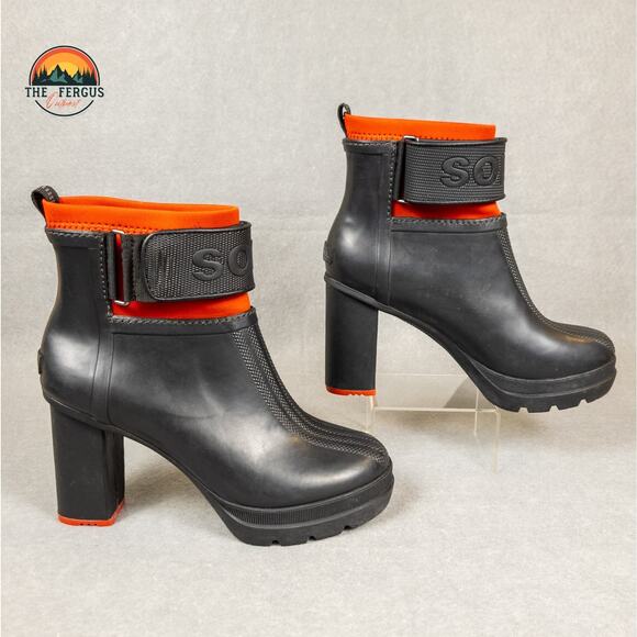 Sorel Medina III Black High Chunky Heel Platform Rain Boot Women's Size 9 - Picture 4 of 16